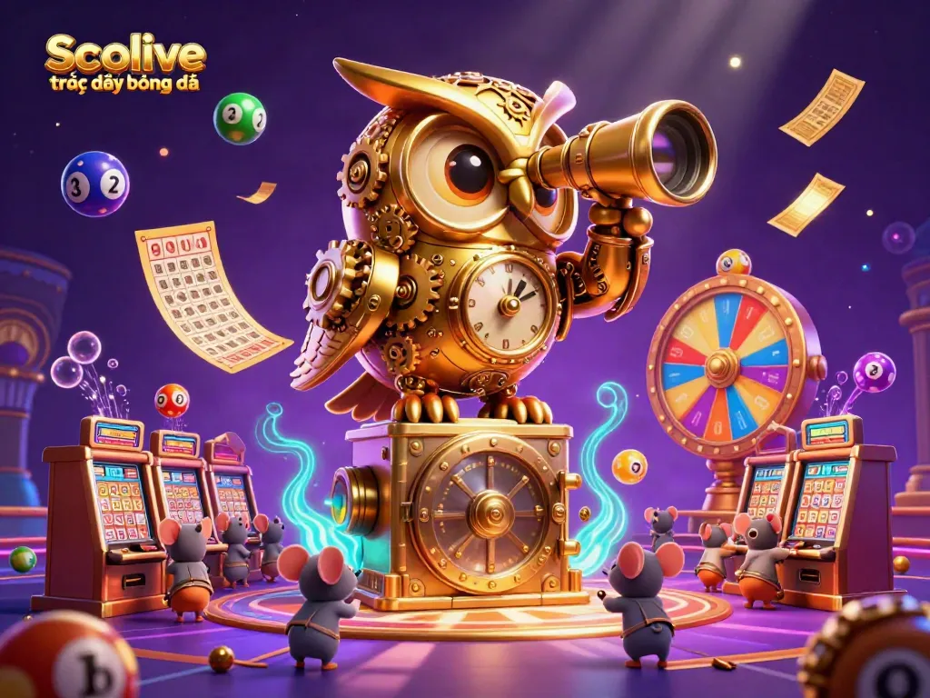 Experience Socolive trực tiếp bóng đá with vibrant scenes of golden owls and charming mice among dynamic casino elements.