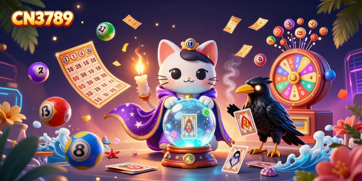 Experience thrilling magic at CN3789 with vibrant lottery balls and mystical casino characters.