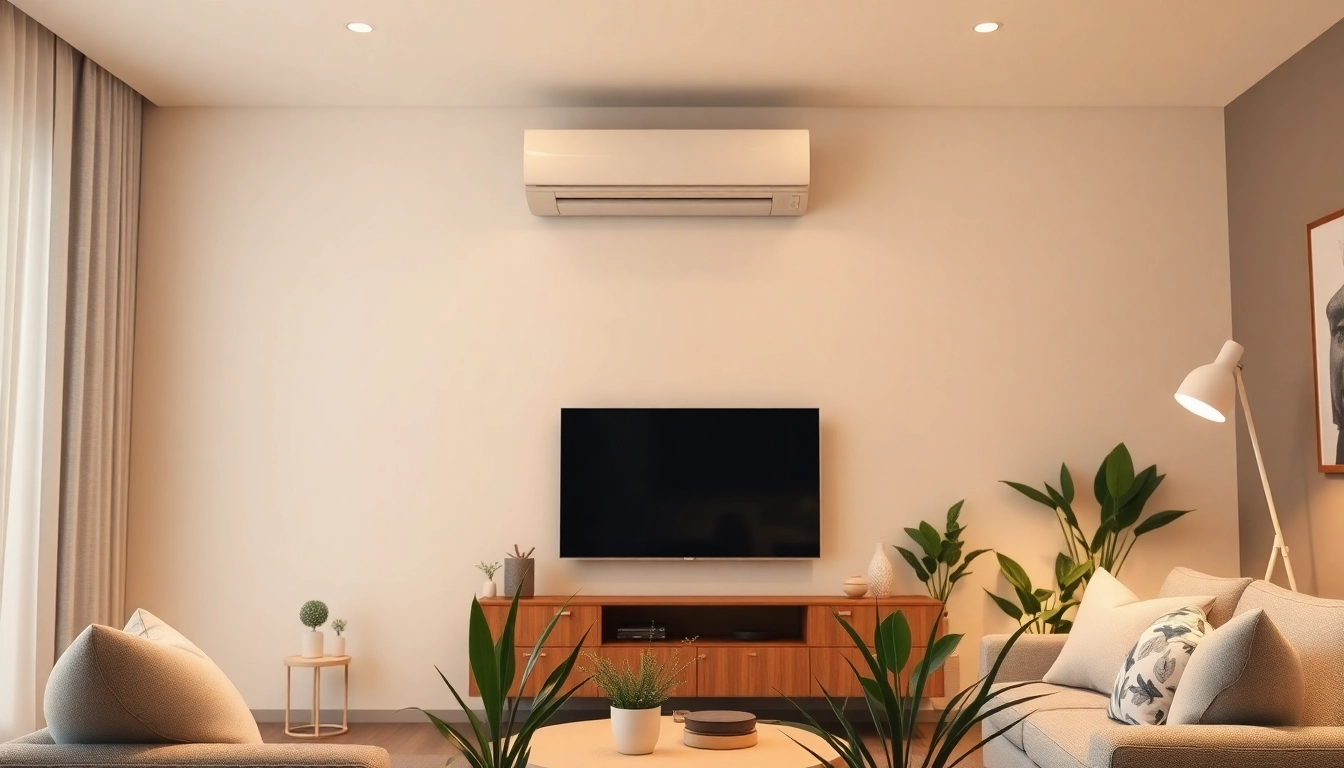 Showcasing a Klimaanlage in a stylish living room, emphasizing modern design and functionality.