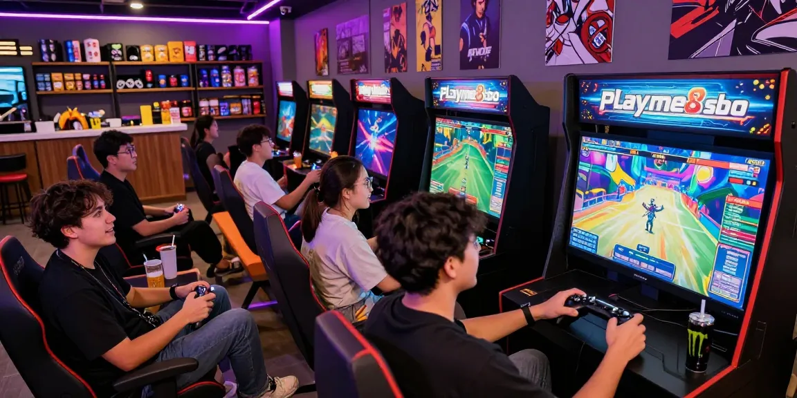 ผู้เล่นสนุกกับเกม playme8 sbo ในอาร์เคดที่สดใส