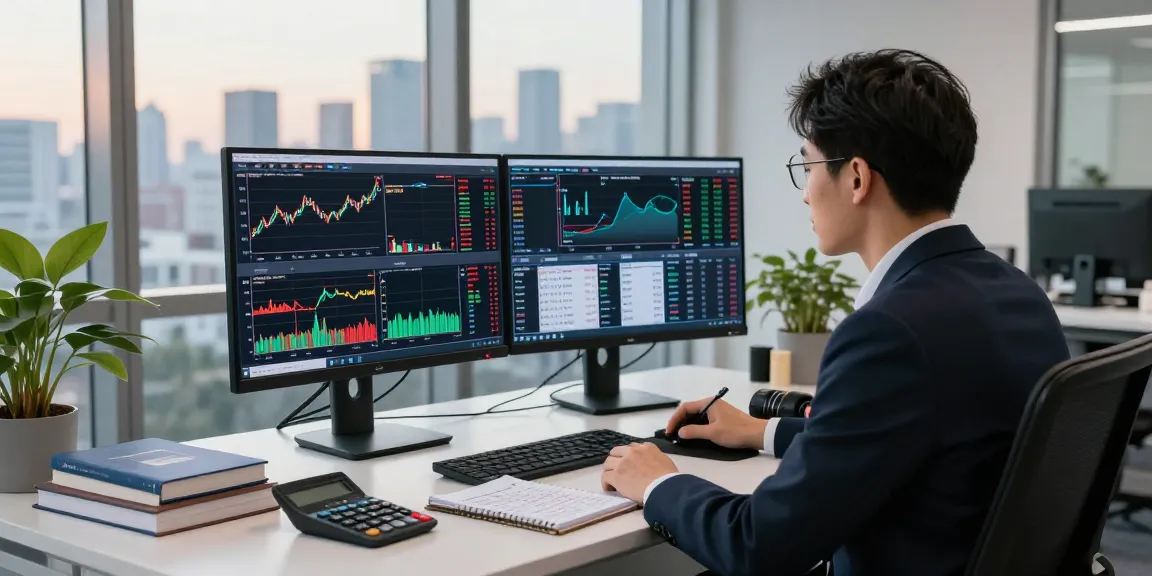 Business professional reviewing trading market insights with focused analysis of market trends and data.