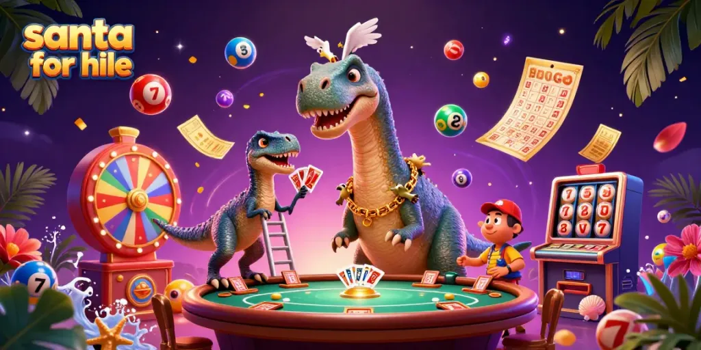 Engage with the magical scene of Santa for hire amidst a lively casino atmosphere.