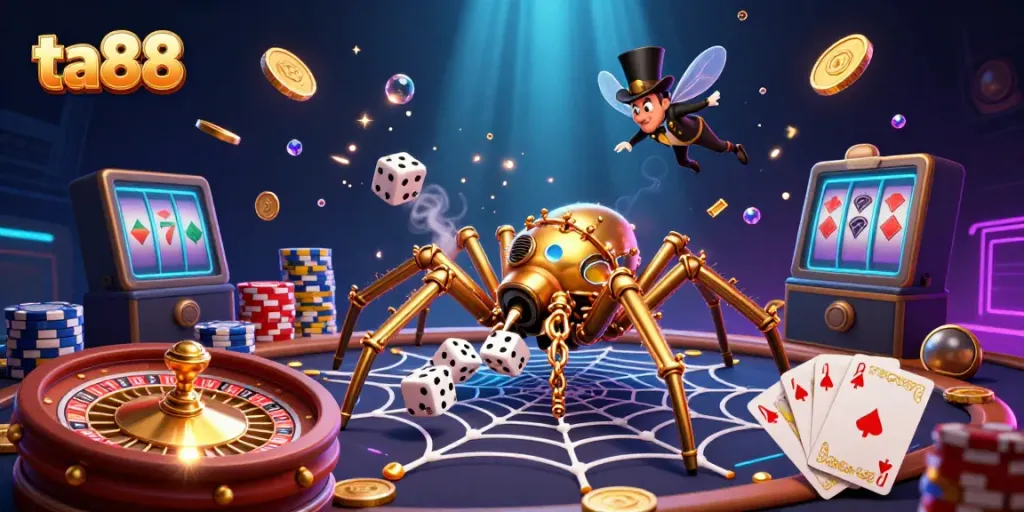 Experience the thrill at TA88 with a unique steampunk-themed illustration showcasing interactive casino elements.