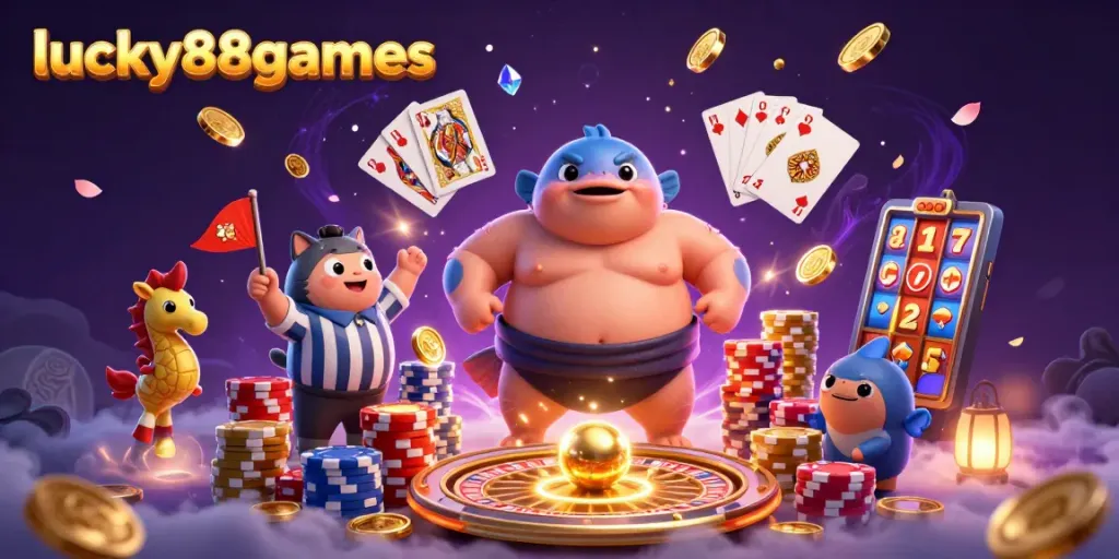 Engage with lucky88games in this vibrant illustration showcasing dynamic gambling elements.