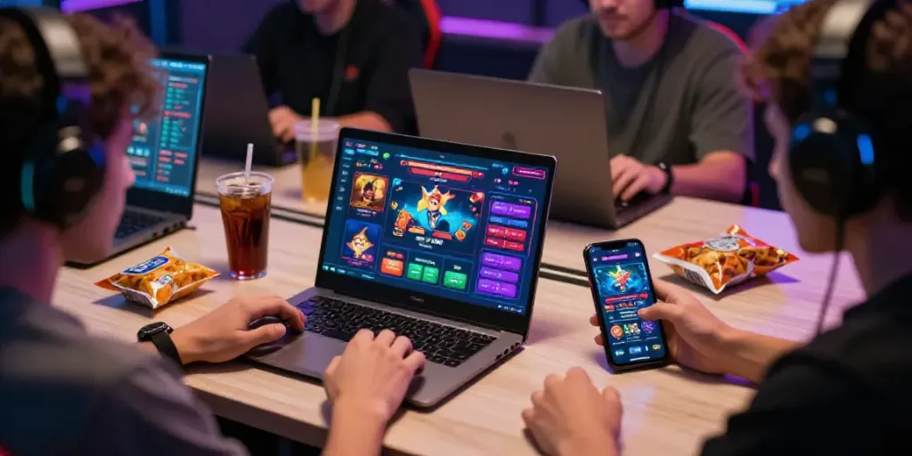 Exciting scene of players using Alternatif Bola88 for online betting and gaming.