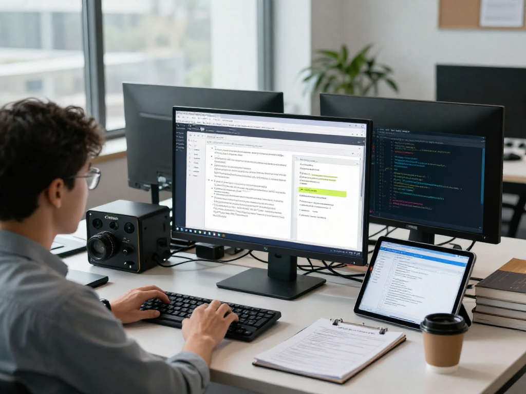 Advanced document fraud detection analysis in a modern workspace featuring forensic tools and digital software.