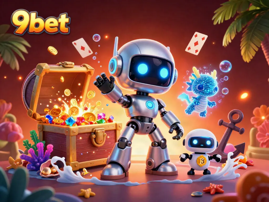 Experience the excitement of 9bet with a vibrant scene showcasing animated characters and casino-themed elements.