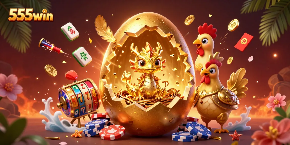 Experience the electrifying world of 555win with a vibrant 3D illustration of gaming excitement!