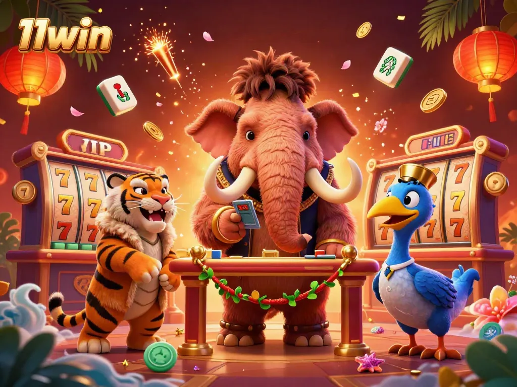 11win captures the glitz of gambling with vibrant characters checking IDs while winning on slot machines.