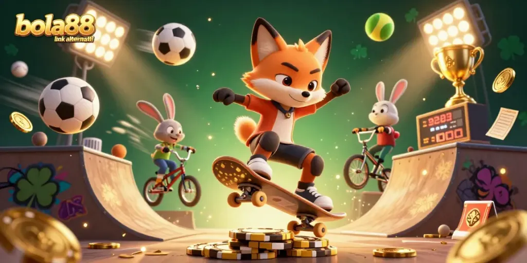 Engage in thrilling action with bola88 link alternatif while competing in a vibrant casino-themed scene.