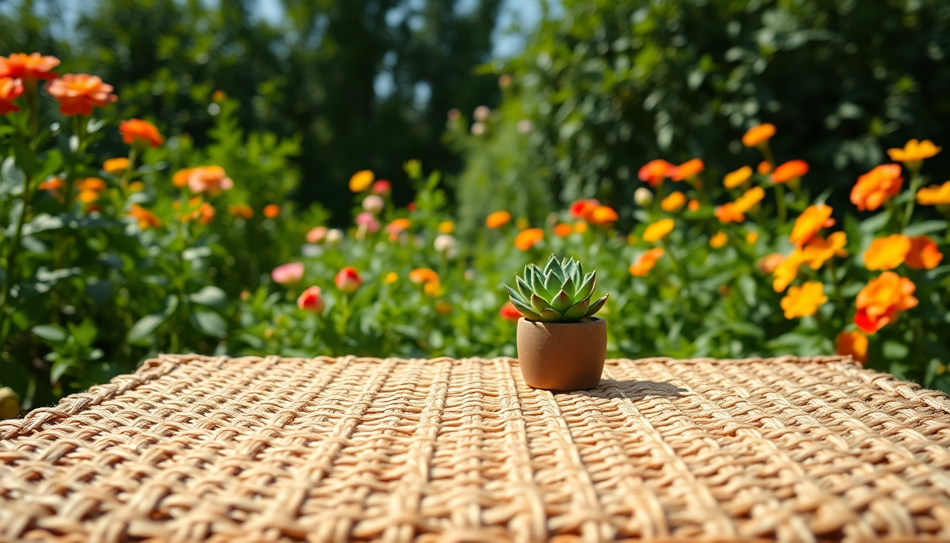 Hanfmatte auf einem angenehmen Gartenboden mit natürlicher Textur und Weichheit.