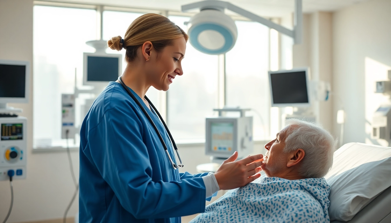 Versorgt intensivpflege frankfurt einen Patienten in einem modernen Krankenhauszimmer.