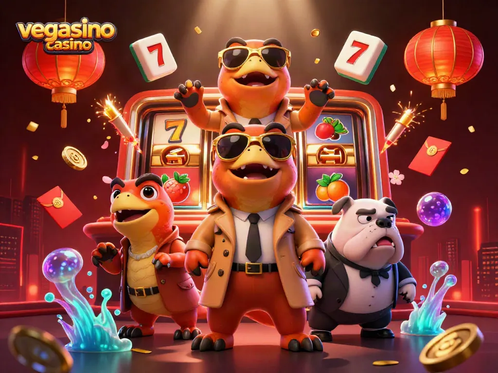 Experience the excitement of vegasino casino with raptors sneaking into a VIP lounge in a vibrant, dynamic scene.