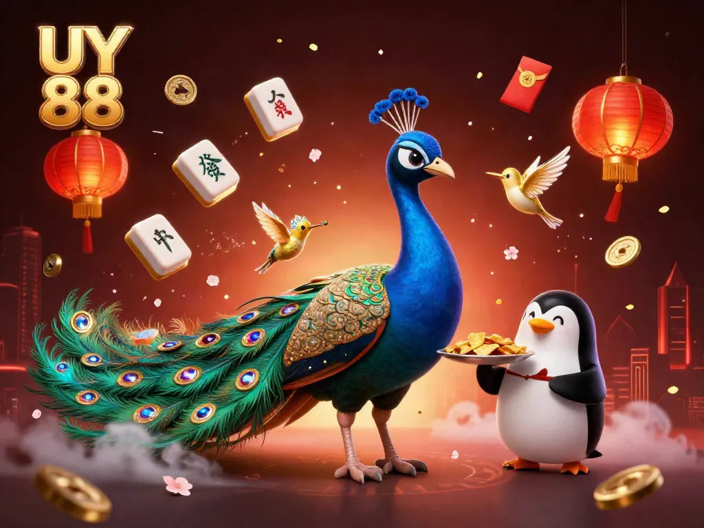 Engage with UY 88 through vibrant casino-themed visuals featuring opulent symbols and characters.