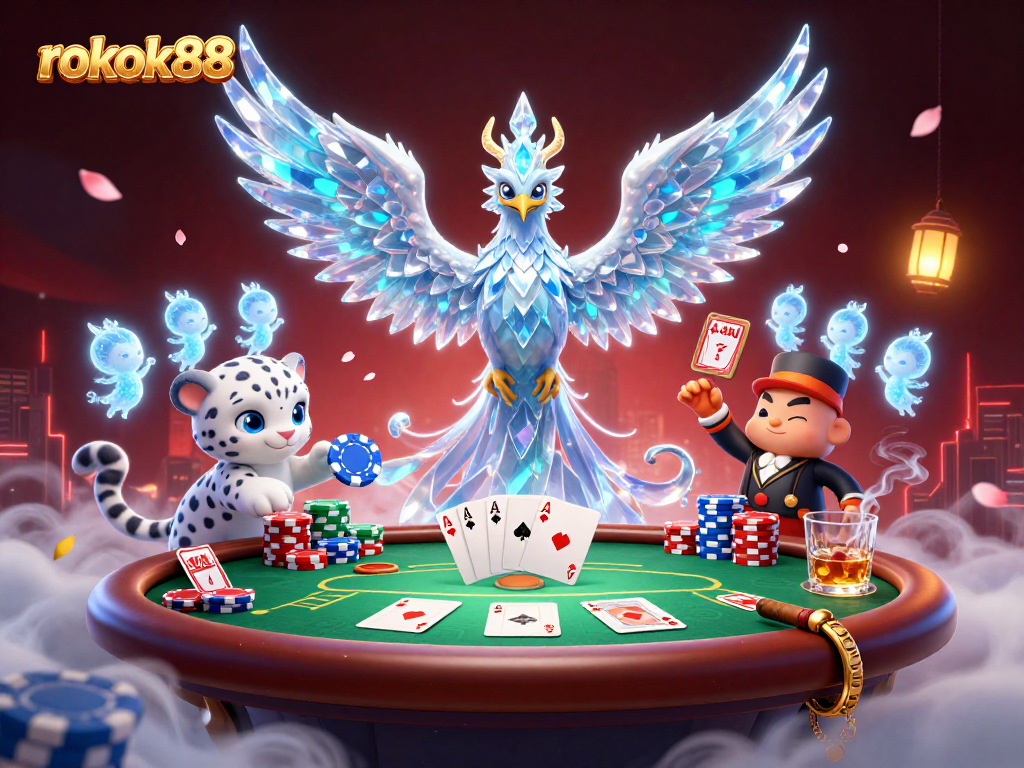 Experience the thrill of rokok88 with 3D characters enjoying a vibrant casino atmosphere.