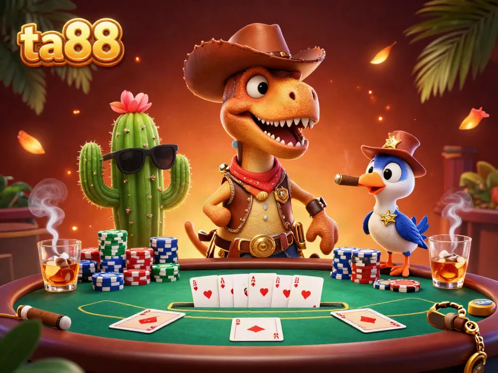 Experience the excitement of ta88 with dynamic poker action and engaging 3D characters in a vibrant casino setting.