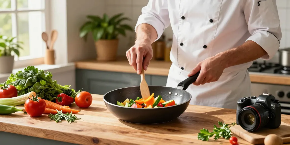 Kochen mit einer PTFE-freien Pfanne von GreenKitchen in einer einladenden Küche.
