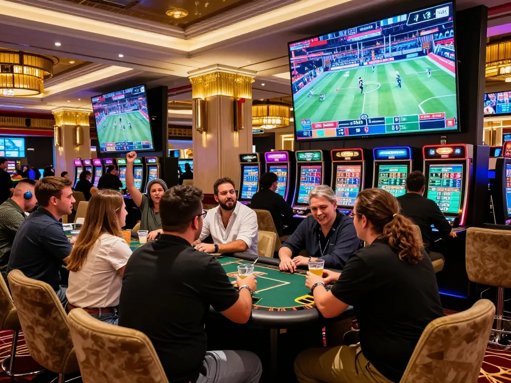 Soi kèo sports betting excitement with friends enjoying a lively casino atmosphere