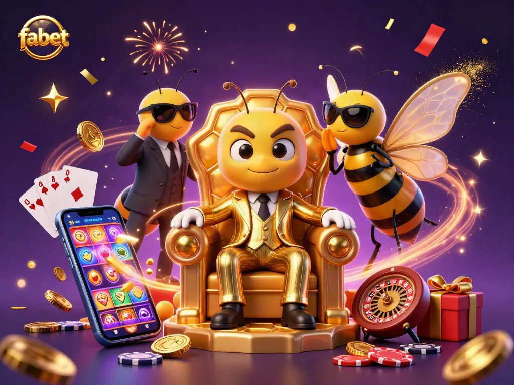 Experience the excitement at fabet with a dynamic bumblebee mob boss overseeing a slot game party.