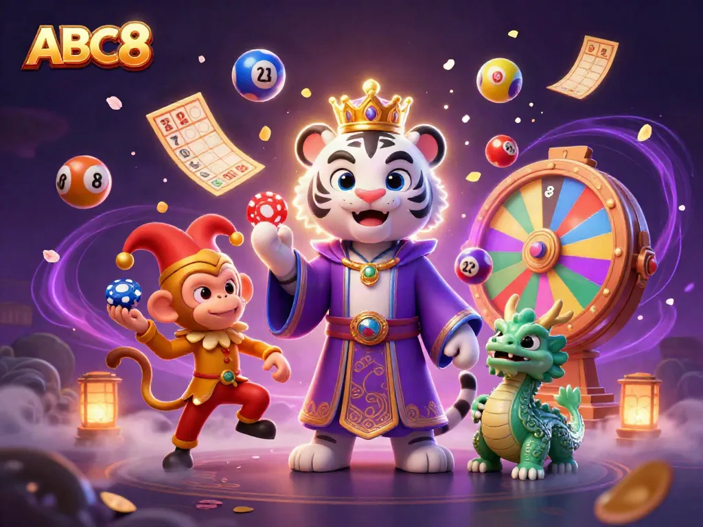 Experience thrilling gameplay with ABC8 in this vibrant 3D illustration featuring rich casino elements.
