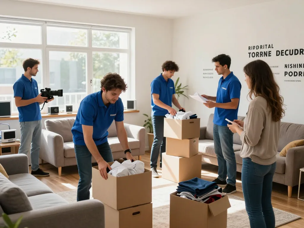 Räumung Wien Fachleute, die effizient das Zuhause entrümpeln, und dabei Teamarbeit und Organisation zeigen.