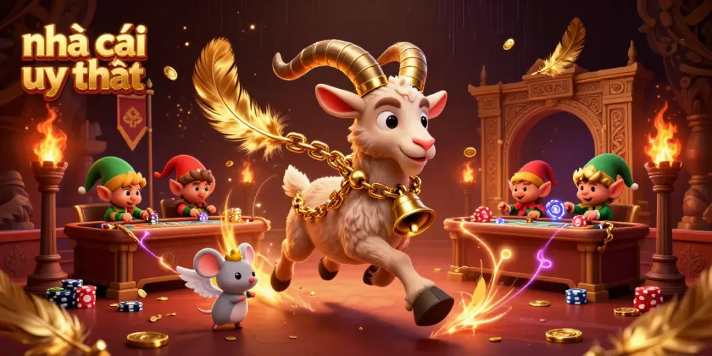 Experience the excitement at nhà cái uy tín with an energetic casino scene featuring playful characters and dynamic elements.