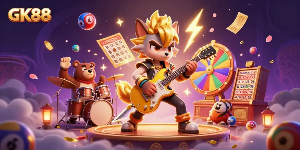 Experience thrilling gameplay at GK88 with vibrant casino elements and dynamic characters.