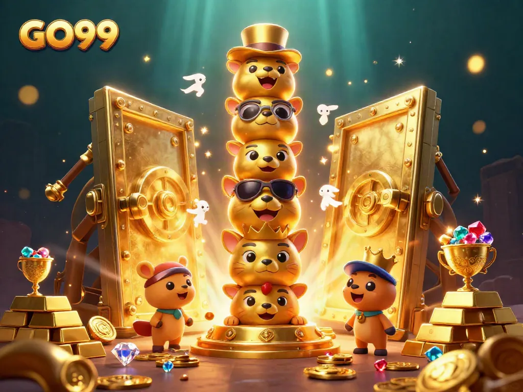 Engage in exciting gameplay at GO99 with vibrant casino elements and golden treasure.