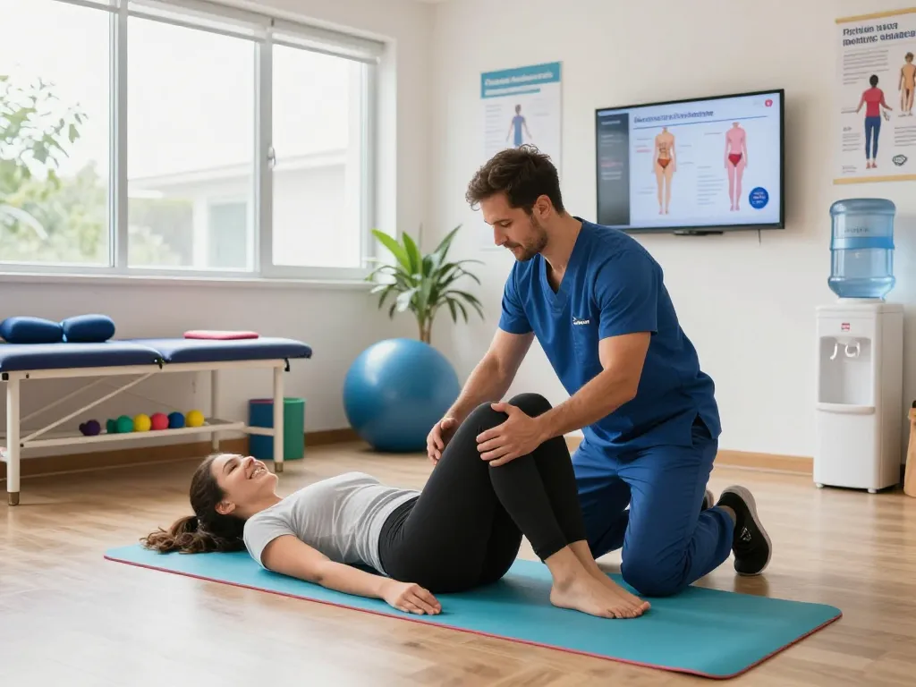 Engaging pelvic floor therapy session featuring https://pelvi-care.de/ with a therapist and patient, highlighting effective exercises.