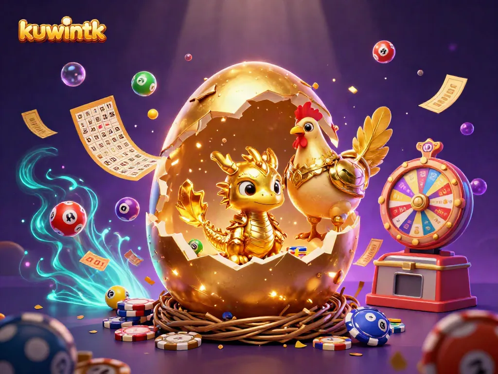 Experience thrilling gaming excitement at kuwintk with golden treasures and vibrant lottery elements in a dynamic scene.