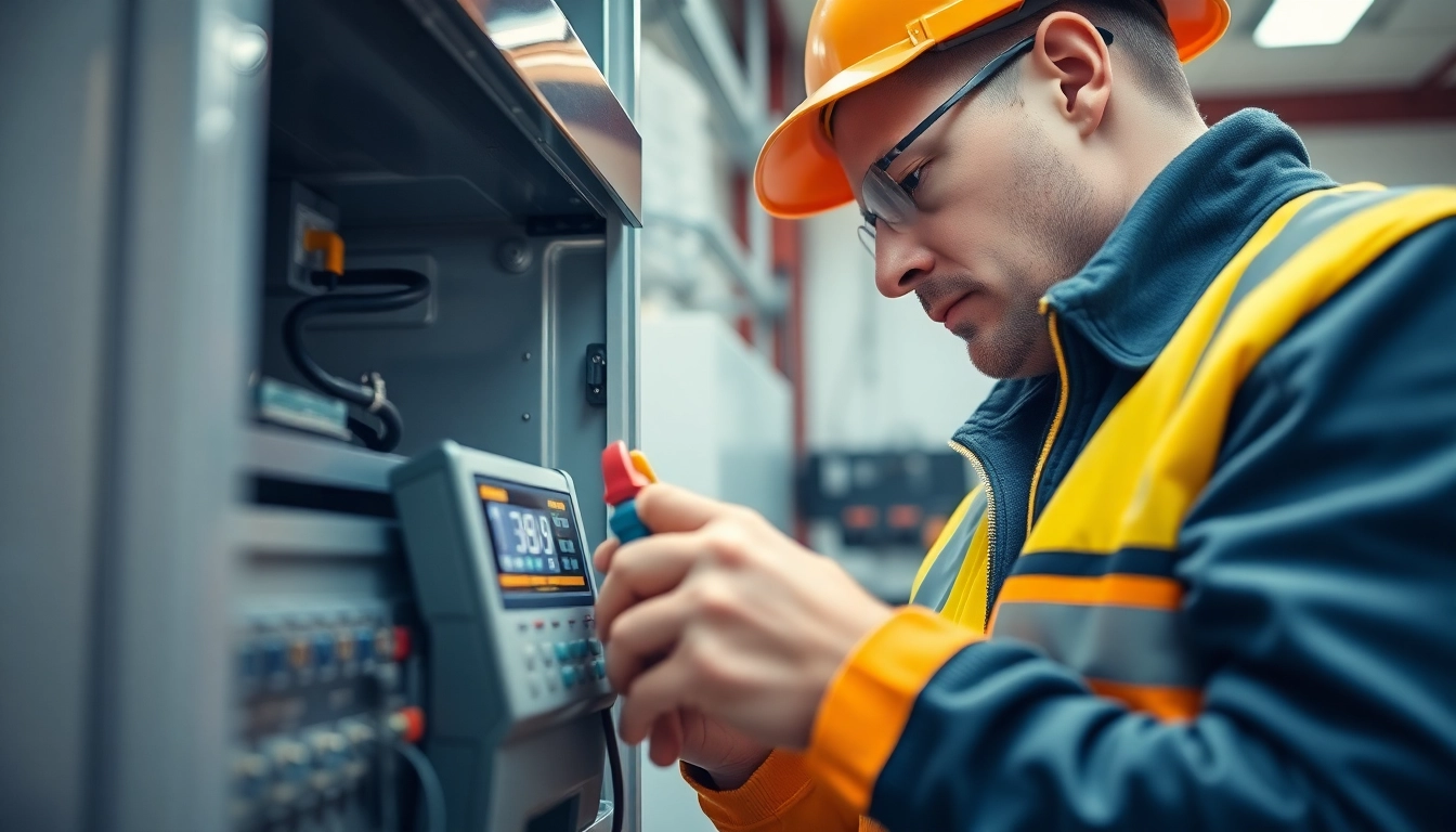 Technician conducting a DGUV V3 Prüfung on electrical appliances, showcasing safety measures and testing processes.