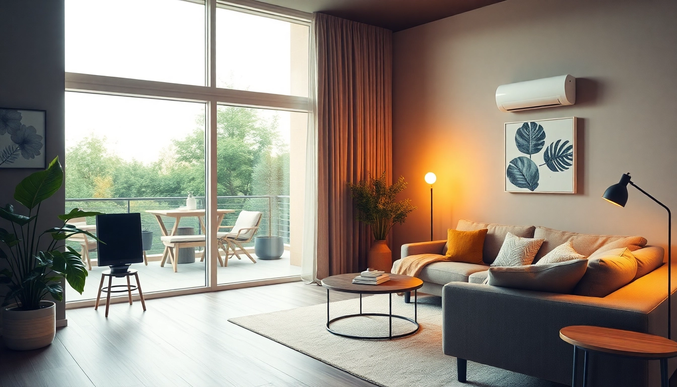 Klimaanlage installiert in einem stilvollen Wohnzimmer, sorgt für angenehme Raumtemperatur.