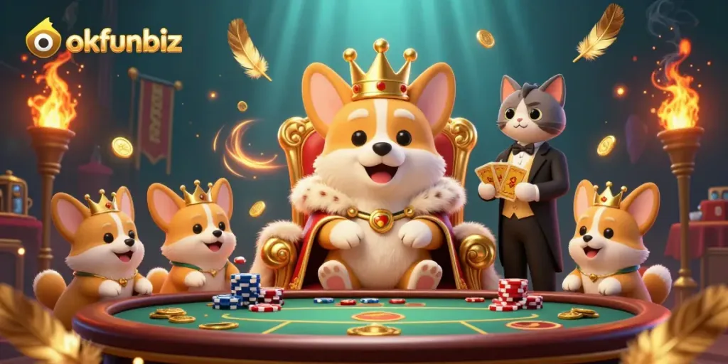 Experience exhilarating plays at okfunbiz with vibrant poker scenes and playful cartoon characters.