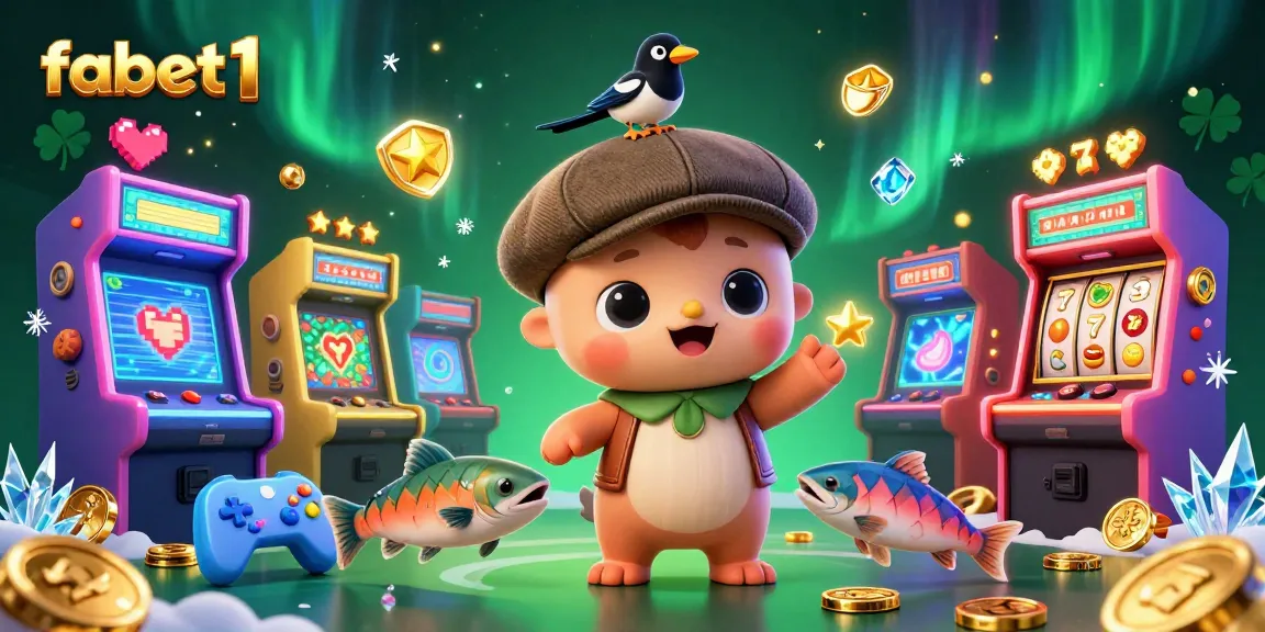 Experience fabet1 with a playful Nessie and friends amidst vibrant casino elements, capturing the thrill of gaming.