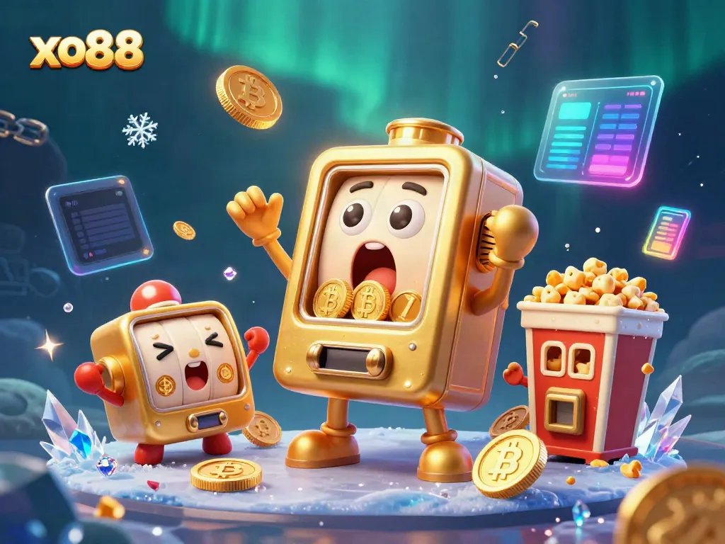 Experience the excitement of xo88 with a golden slot machine in a vibrant casino scene.