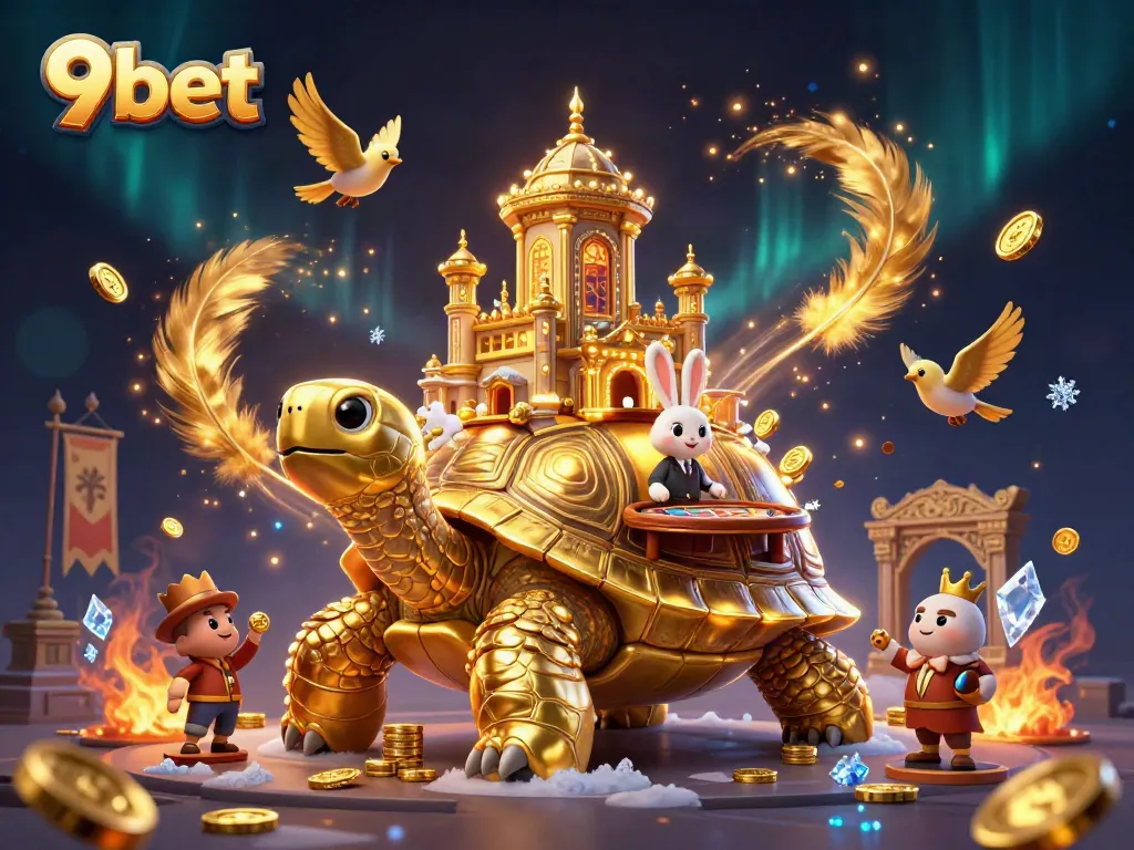 Experience thrilling action with 9bet in this vibrant 3D scene featuring a golden tortoise casino.