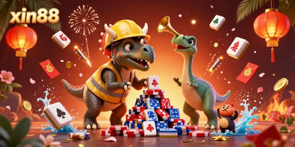 Experience the thrilling excitement of xin88 with a vibrant 3D casino scene celebrating wins and festive gaming moments.