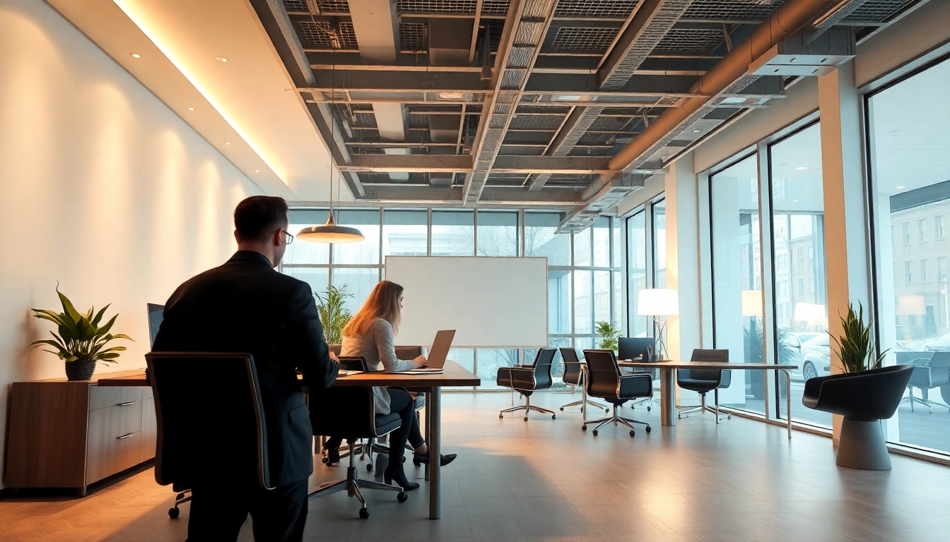 Professionelles Unternehmensberatungsbüro mit hellem Licht, das Innovation und Zusammenarbeit hervorhebt.