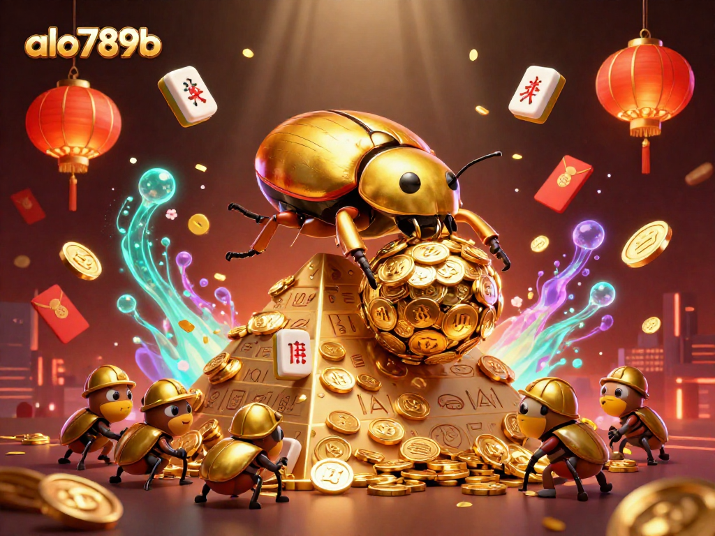 Experience the thrill of winning with alo789b's vibrant casino atmosphere filled with golden coins and festive elements.