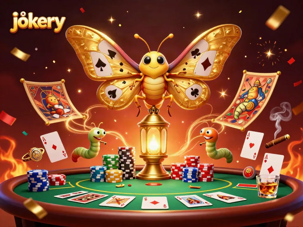 Engage with the lively jokery theme at a vibrant casino with the dramatic moth design.