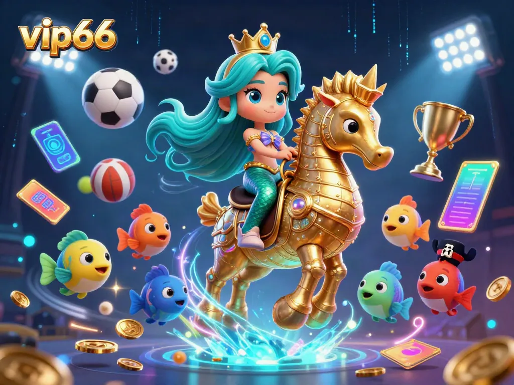 Experience thrilling gaming at vip66 with a vibrant 3D underwater casino scene featuring a mermaid and fish companions.