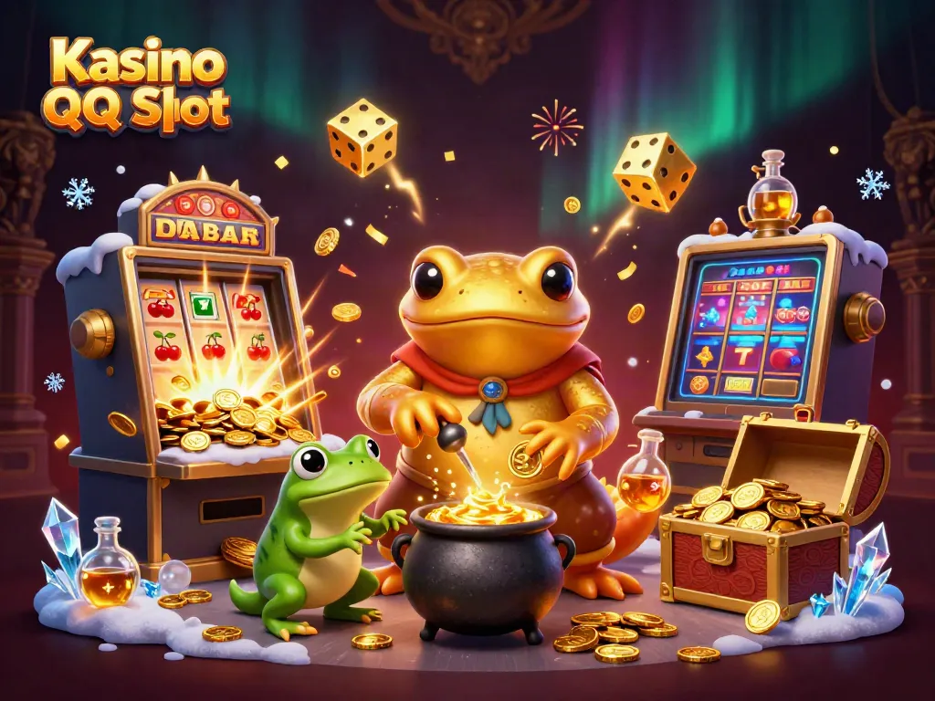 Experience exhilarating wins at Kasino QQ Slot with golden alchemist characters and vibrant casino festivities.