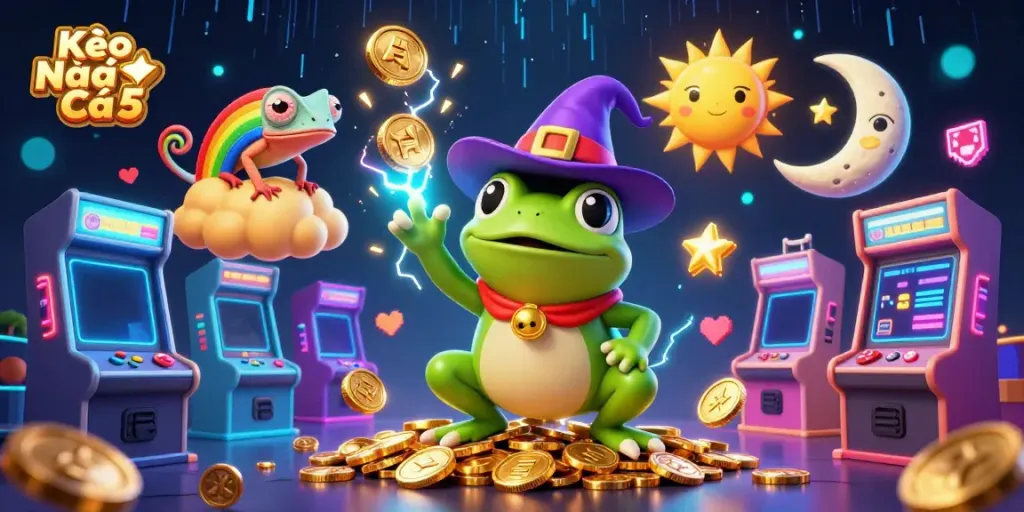 Experience dynamic gaming action with Kèo Nhà Cái 5, showcasing colorful characters and thrilling casino elements.