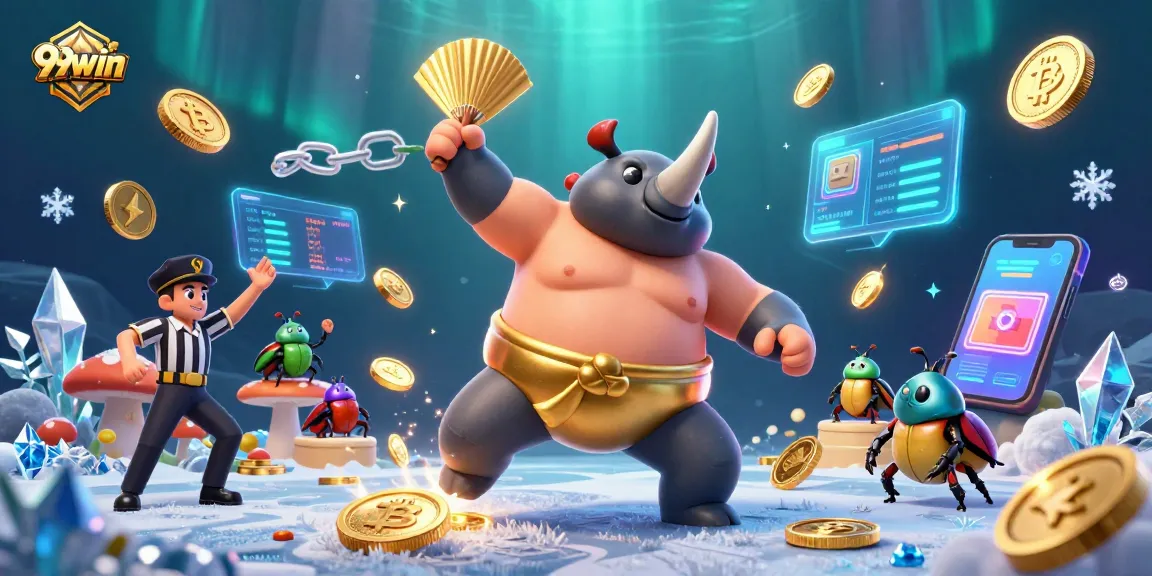 Experience thrilling winnings at 99win with our exciting sumo beetle casino illustration!