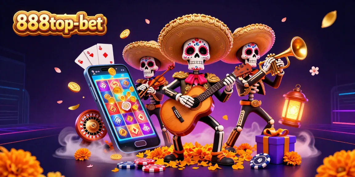 Experience exciting gameplay at 888top-bet with vibrant casino elements and colorful mariachi skeletons.