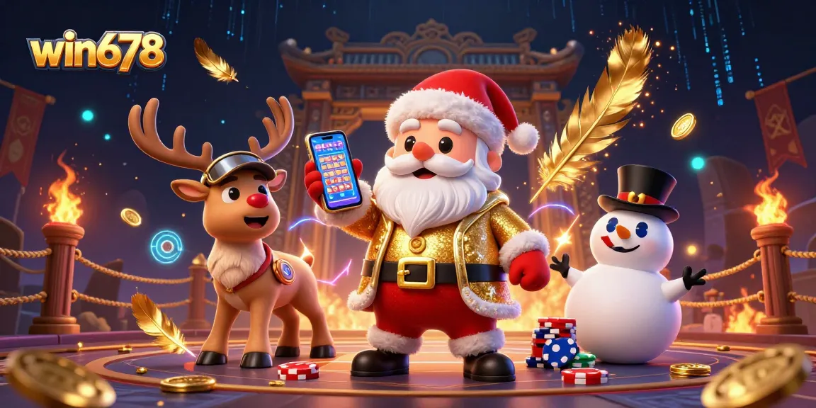 Experience thrilling wins with win678 as Santa celebrates jackpot slots amidst dynamic casino elements.