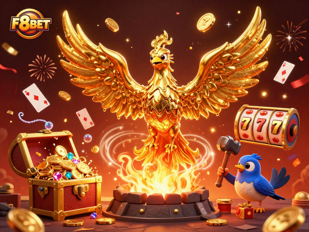 Experience thrilling wins at F8BET with vibrant gold-infused gaming elements and captivating characters.