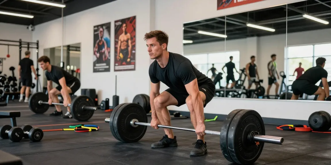 Anabolika Shop Deutschland - Athlet beim Training im Studio, umgeben von Fitnessgeräten und Motivation, in heller Atmosphäre.