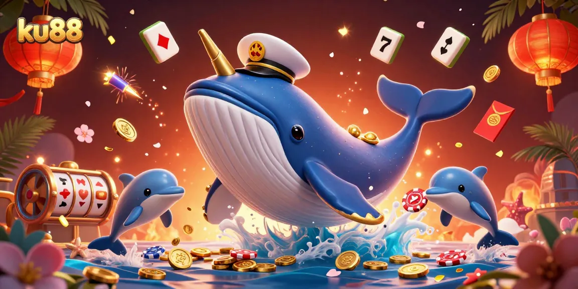 Experience excitement with ku88 as a whale captain, narwhal, and dolphins amidst casino treasures.