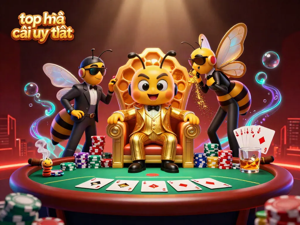 Engaging scene of top nhà cái uy tín with a charming bumblebee mob boss and poker action.